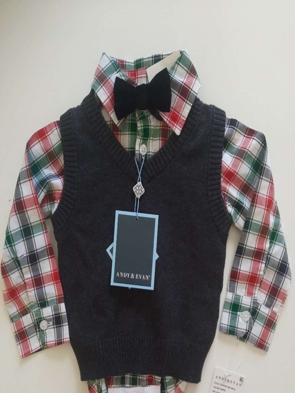 Andy & Evan Button-Down Shirt & Vest + Bow Tie 3-6M